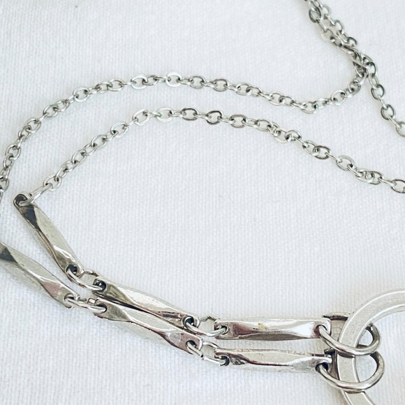 Skinny Charm Necklace Silver Tone Matinee Chain Rolo Long & Short Links - Picture 7 of 7